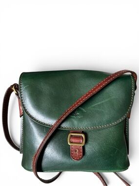 Vera Pelle Italian Leather Green & Brown Crossbody Messenger Bag - Made in Rome